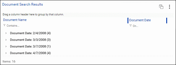 Detail of Document Search Results list with results grouped by document date.